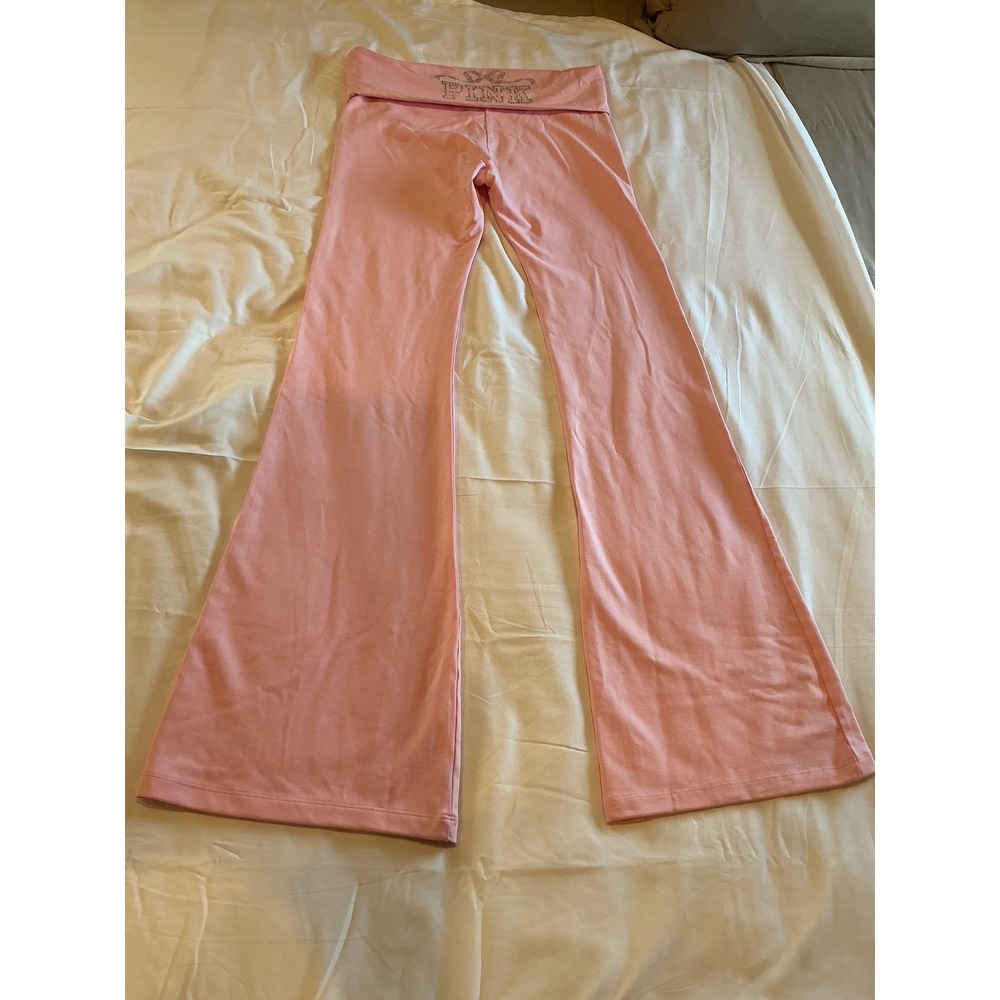 Victoria's Secret PINK LoveShackFancy Pink Rhinestone Foldover Flare Pants S